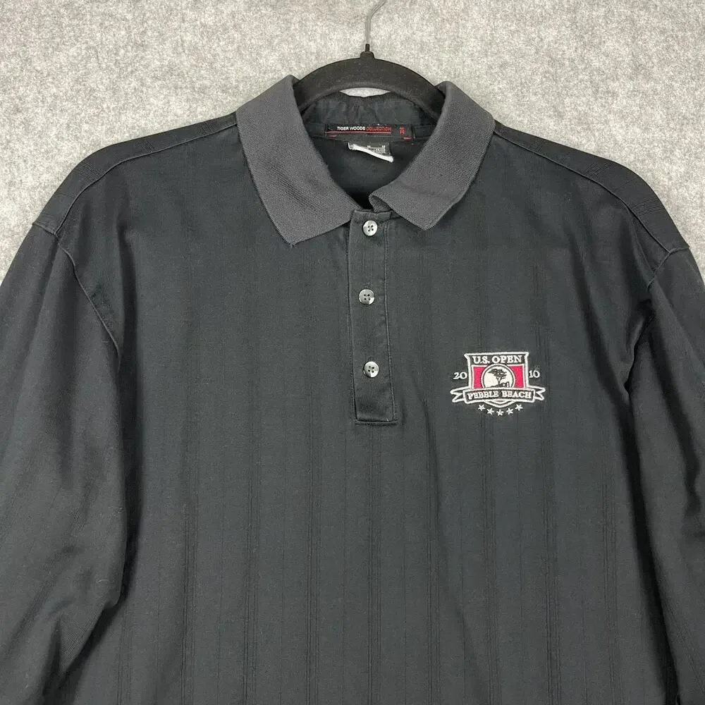 Nike Tiger Woods 2010 US Open‎ Polo Shirt Mens Medium Black Dri-FIT Drop Needle